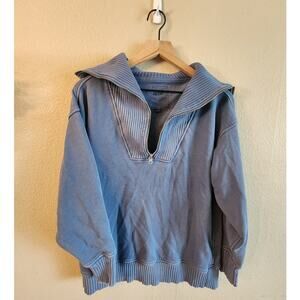 Aerie Down to Earth Quarter Zip Sweatshirt Women's SZ XS Oversized Blue